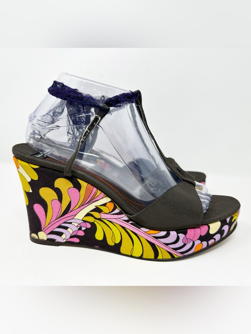 Kate Spade Open Toe Wedge Size 10.5 Floral Print Colorful Retro
